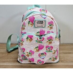 Star Wars Baby Yoda Grogu Heart Mini Backpack - Valentines Day Mint/Pink -  Used